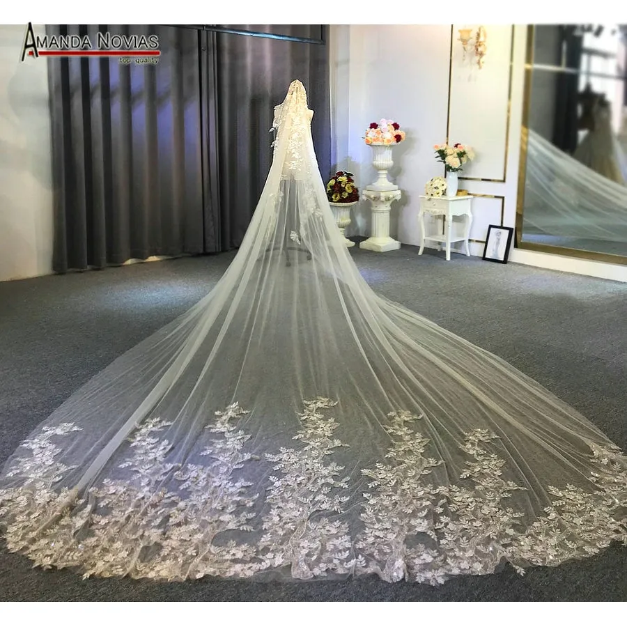 2023 Champagne Color Luxury 5m Long Veils Wedding Long Veil With Full Beading