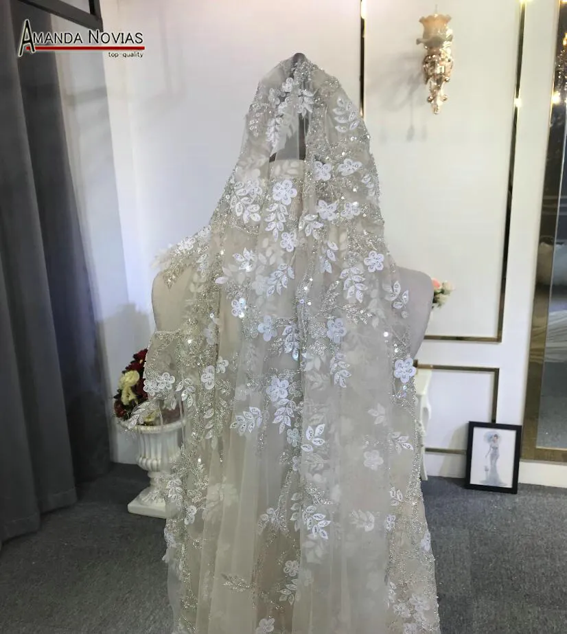 2023 Champagne Color Luxury 5m Long Veils Wedding Long Veil With Full Beading