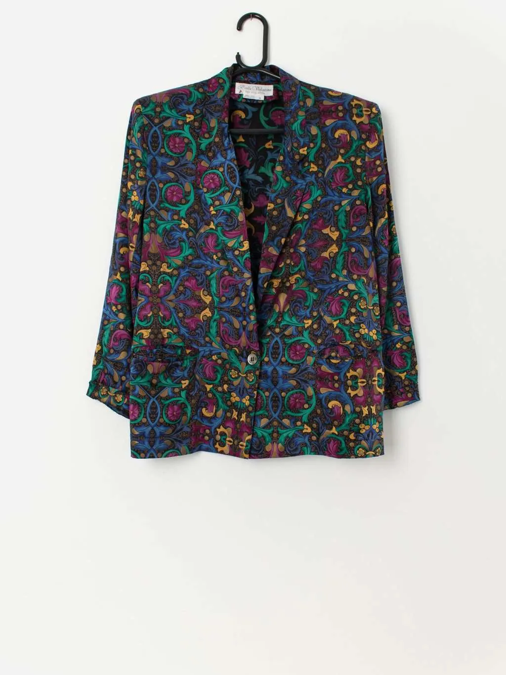 80s vintage silk jacket with multicoloured abstract pattern by Balla Valentina – Medium