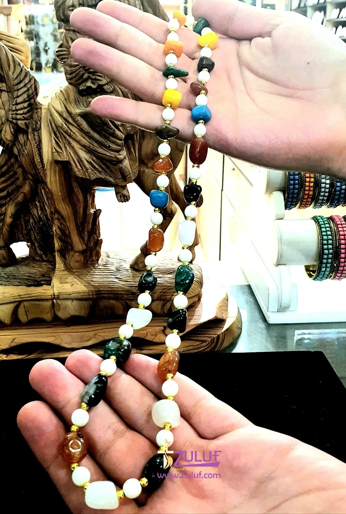  A Rare Special Holy Land Stones Necklace with Golden Spacers Very Unique Design natural Stones 70cm / 27.5 Inches Long - SPEC00