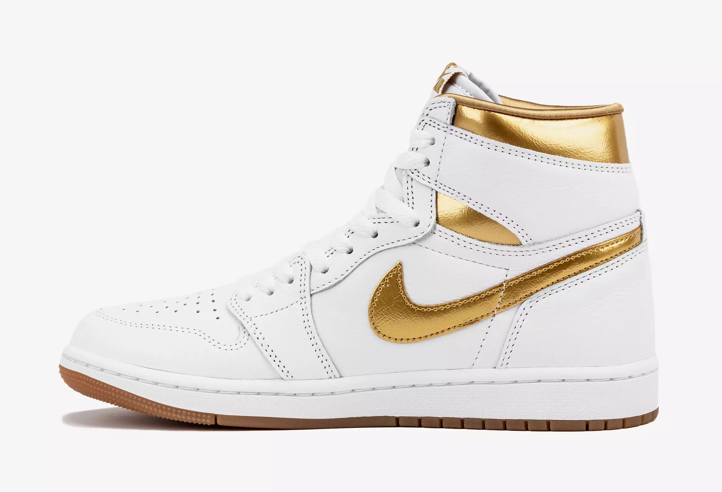 Air Jordan 1 Retro High OG White and Gold Womens Lifestyle Shoes (White/Metallic Gold/Light Brown)