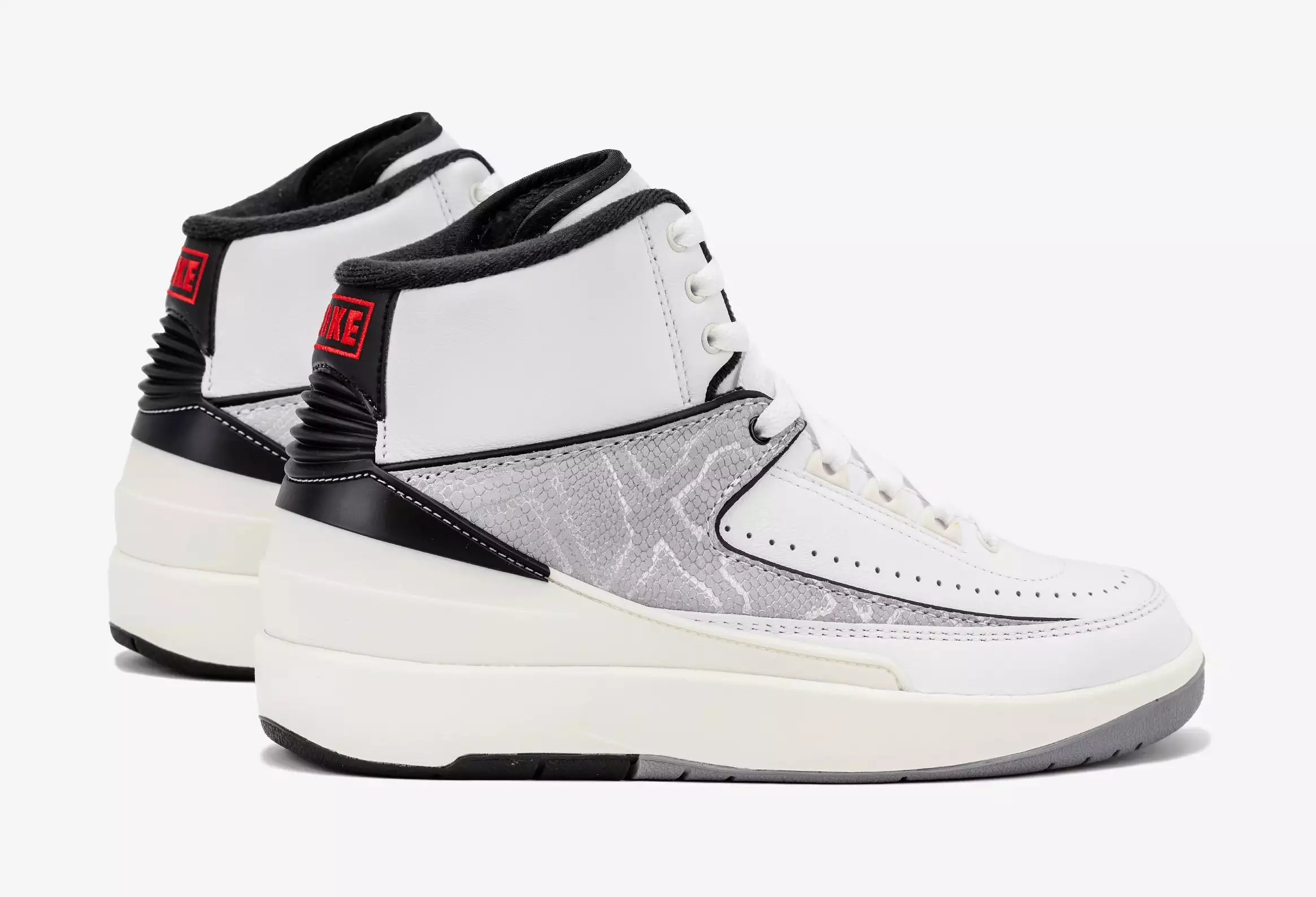 Air Jordan 2 Retro Python Grade School Lifestyle Shoes (White/Fire Red/Black/Sail/Cement Grey)