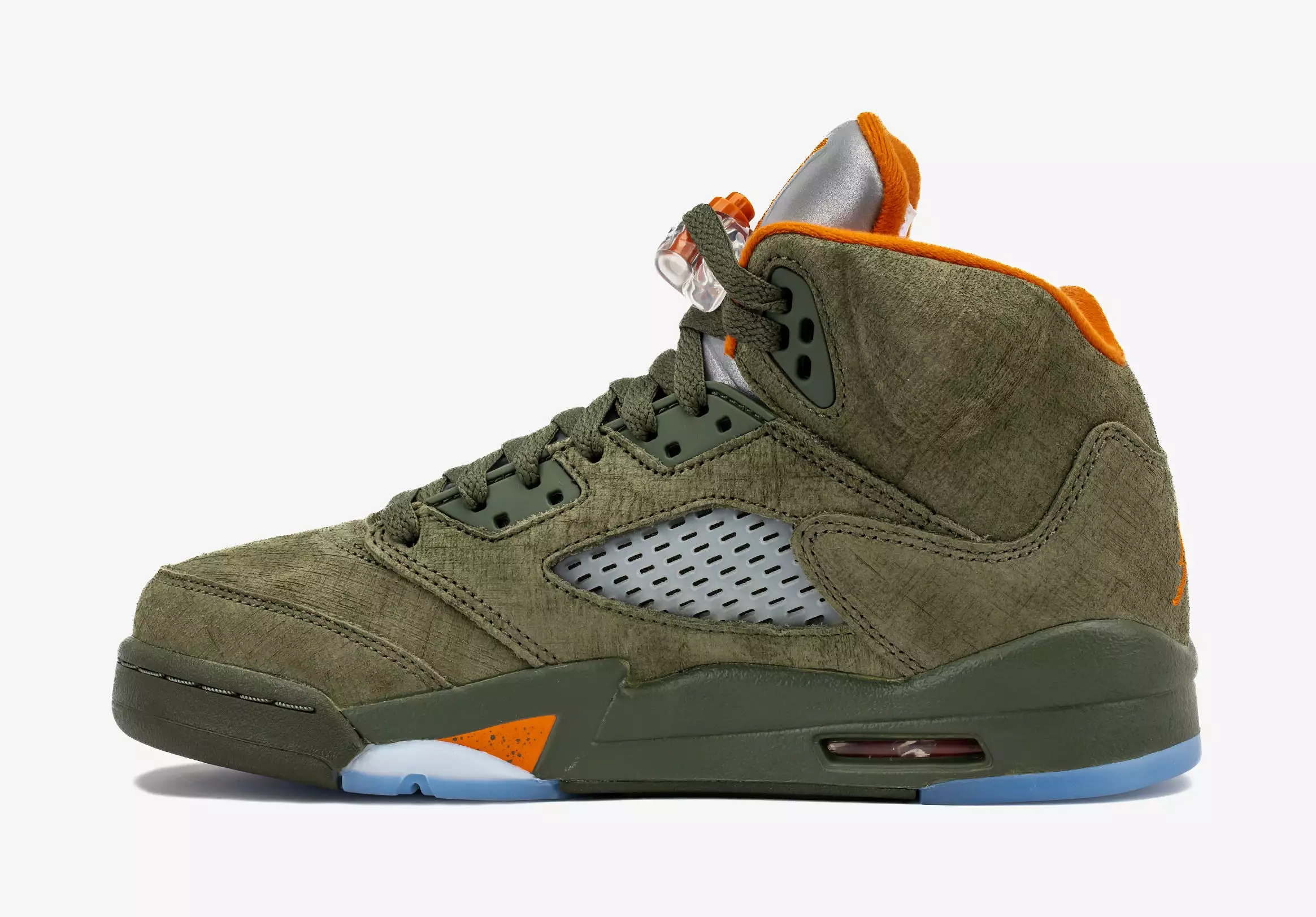 Air Jordan 5 Retro Grade School Lifestyle Shoes (Army Olive/Solar Orange)