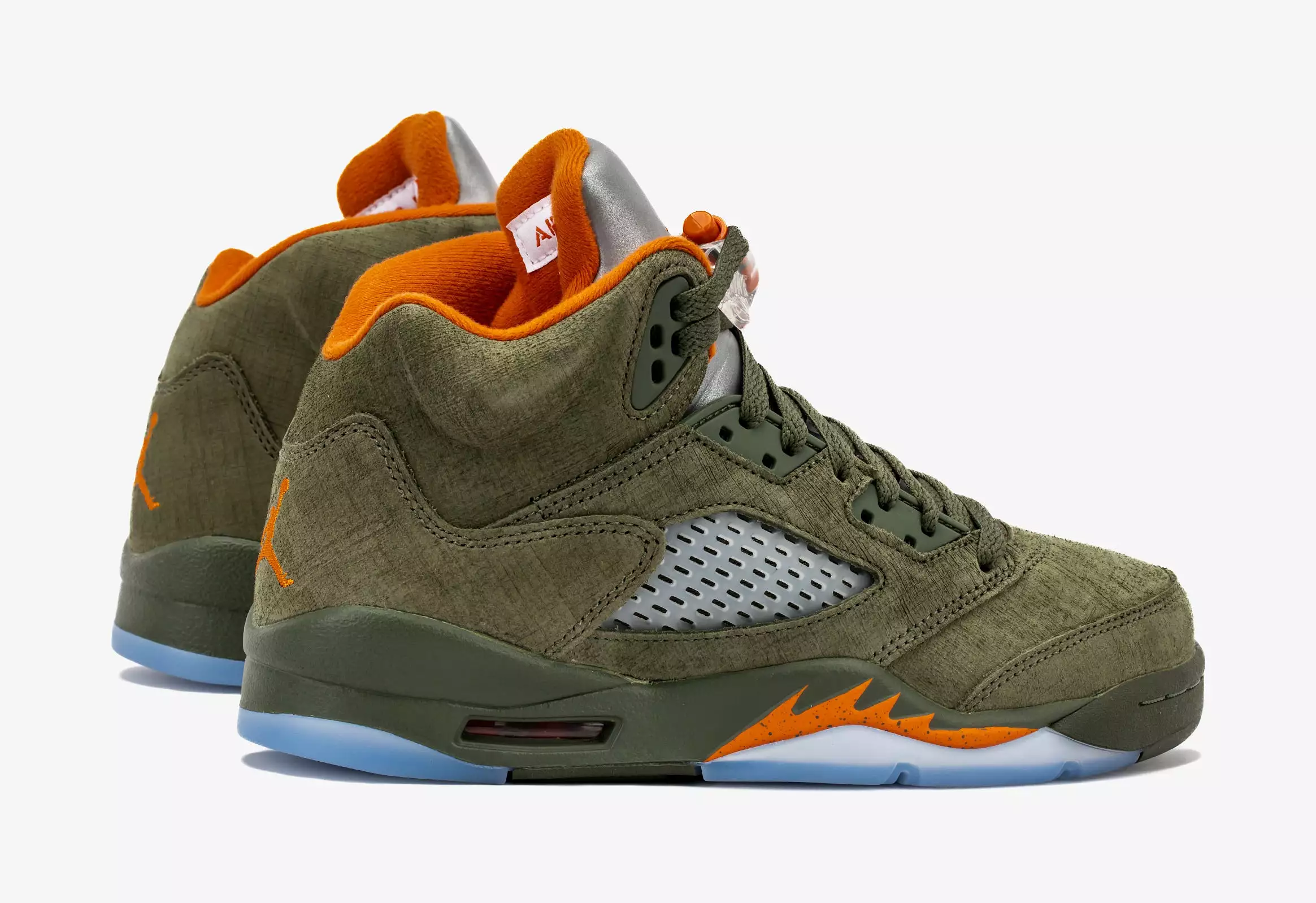 Air Jordan 5 Retro Grade School Lifestyle Shoes (Army Olive/Solar Orange)