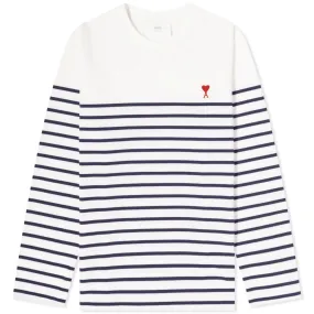 AMI Long Sleeve Breton Stripe ADC T-ShirtWhite & Nautic Blue