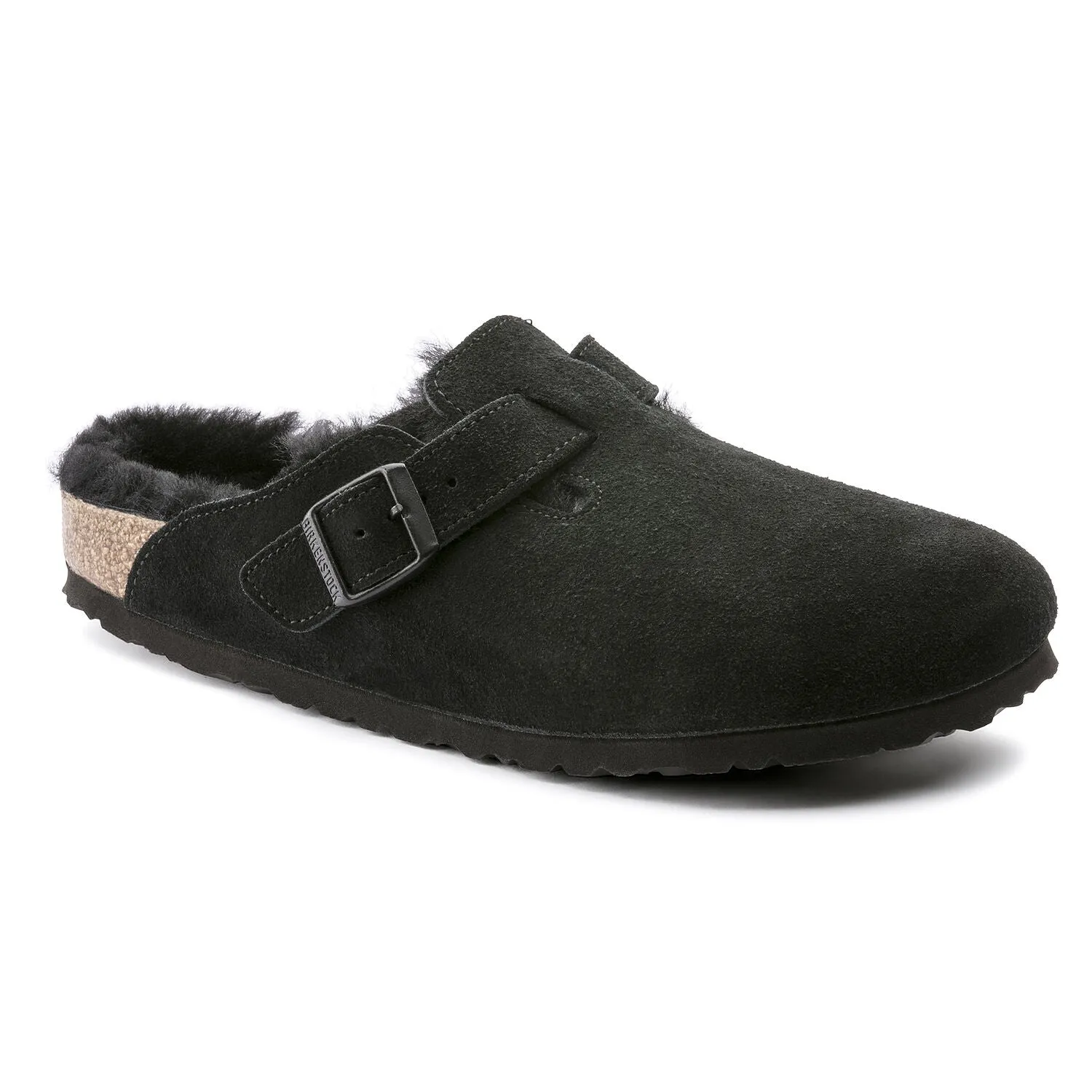 Birkenstock Boston Shearling Suede Leather Black Women's