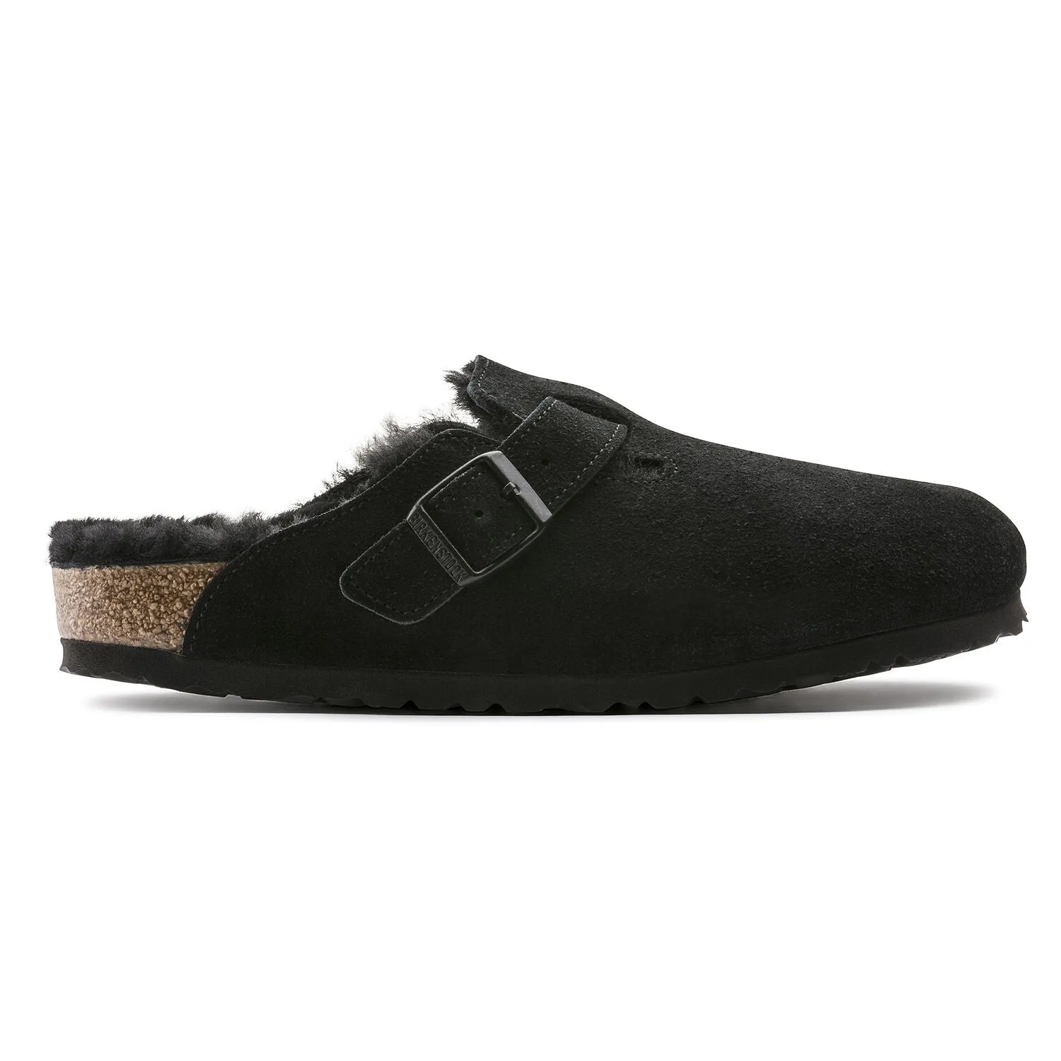 Birkenstock Boston Shearling Suede Leather Black Women's