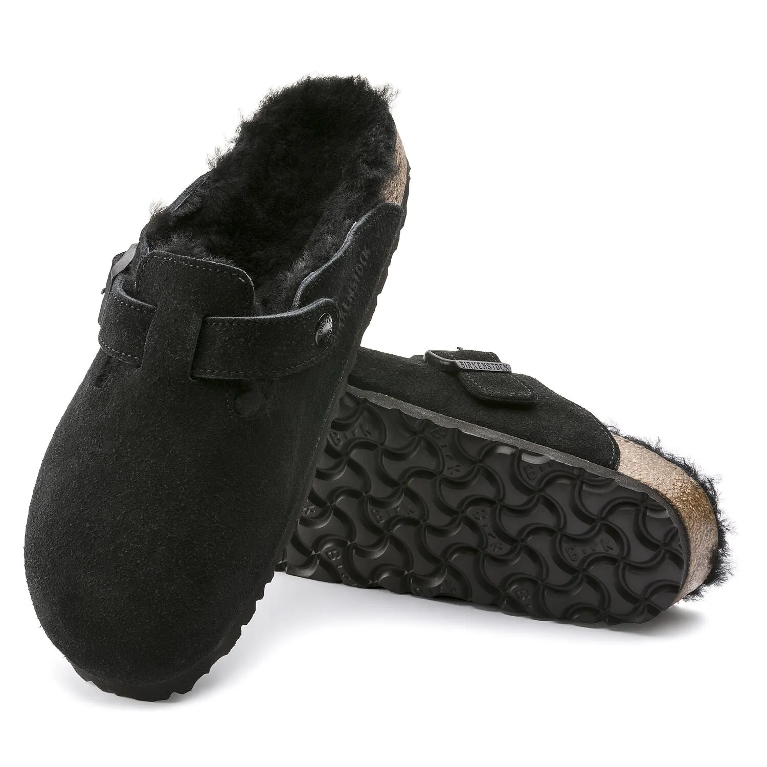 Birkenstock Boston Shearling Suede Leather Black Women's