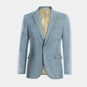  Blazer azul claro de algodón-lino a cuadros ligera