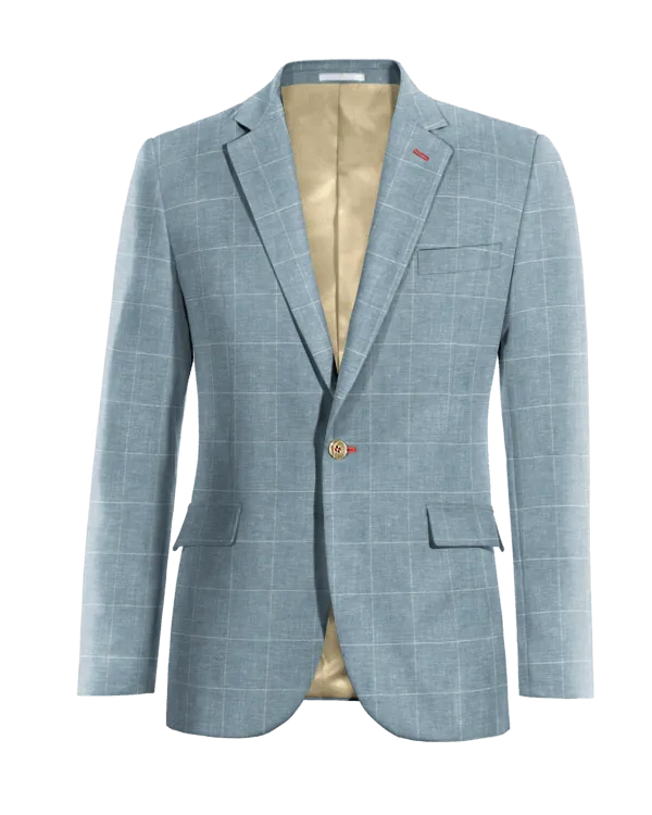  Blazer azul claro de algodón-lino a cuadros ligera