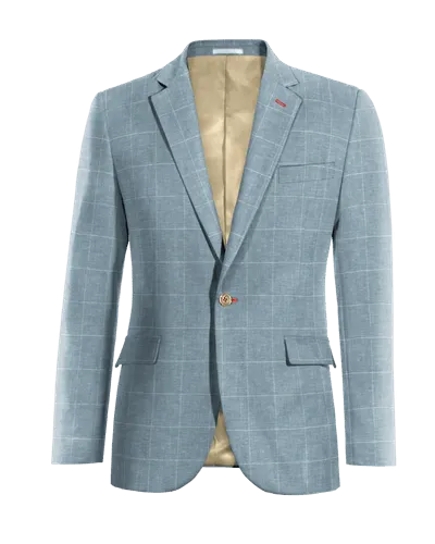  Blazer azul claro de algodón-lino a cuadros ligera