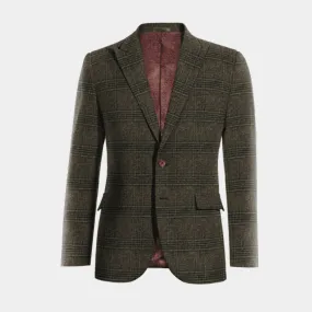  Blazer marrón de tweed a cuadros solapa en pico