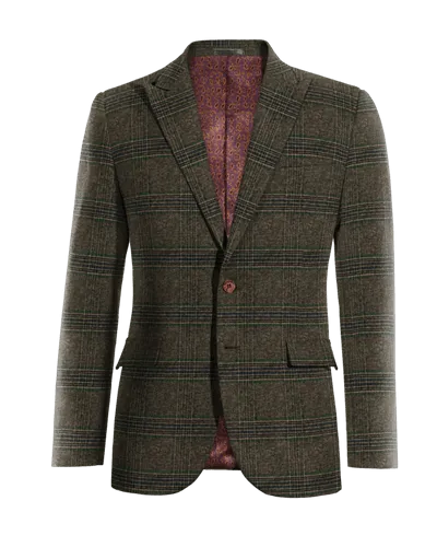  Blazer marrón de tweed a cuadros solapa en pico