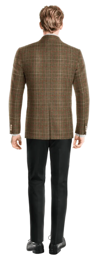  Blazer marrón de tweed príncipe de gales slim fit