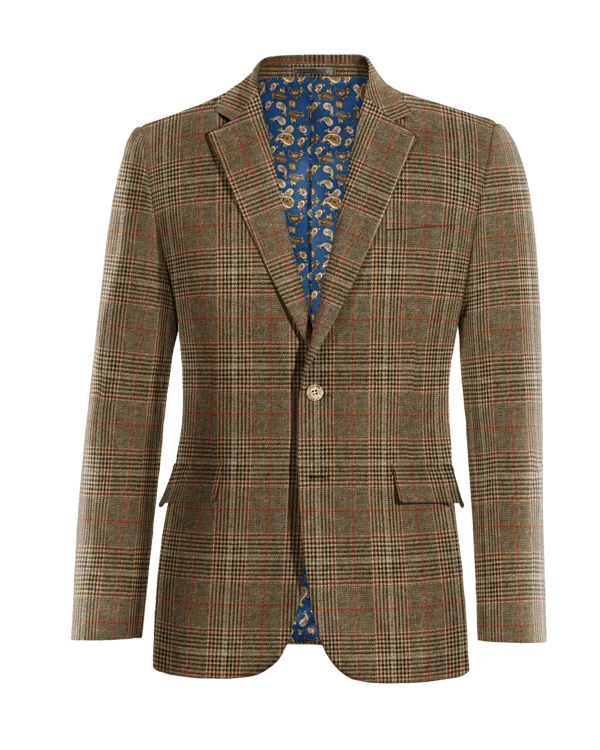  Blazer marrón de tweed príncipe de gales slim fit