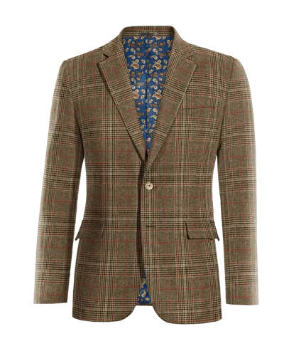  Blazer marrón de tweed príncipe de gales slim fit