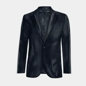  Blazer Tuxedo azul marino de terciopelo solapa ancha