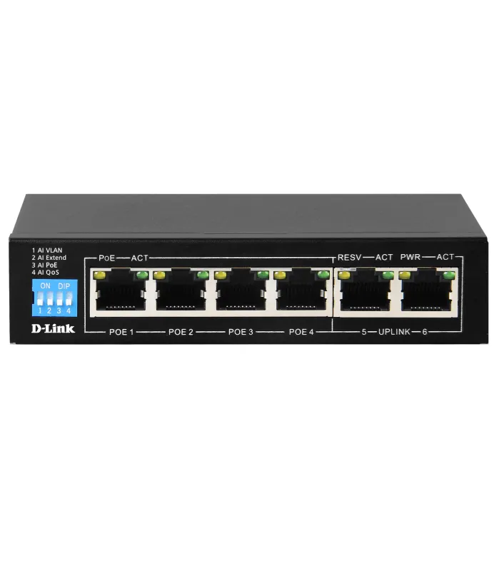 D-Link 6-Port Gigabit PoE Switch with 4 Long Reach PoE Ports and 2 Uplink Ports