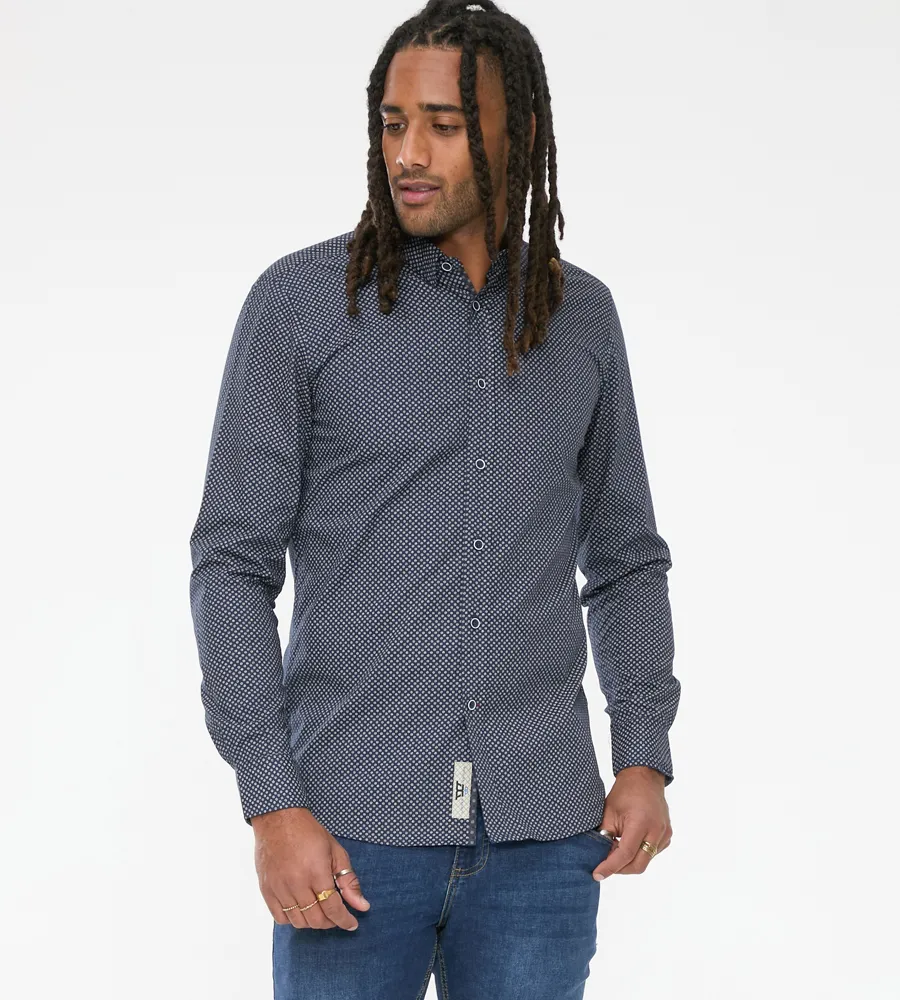 D555 Mens Long Sleeve Shirt With Micro All Over Print (MORGAN)