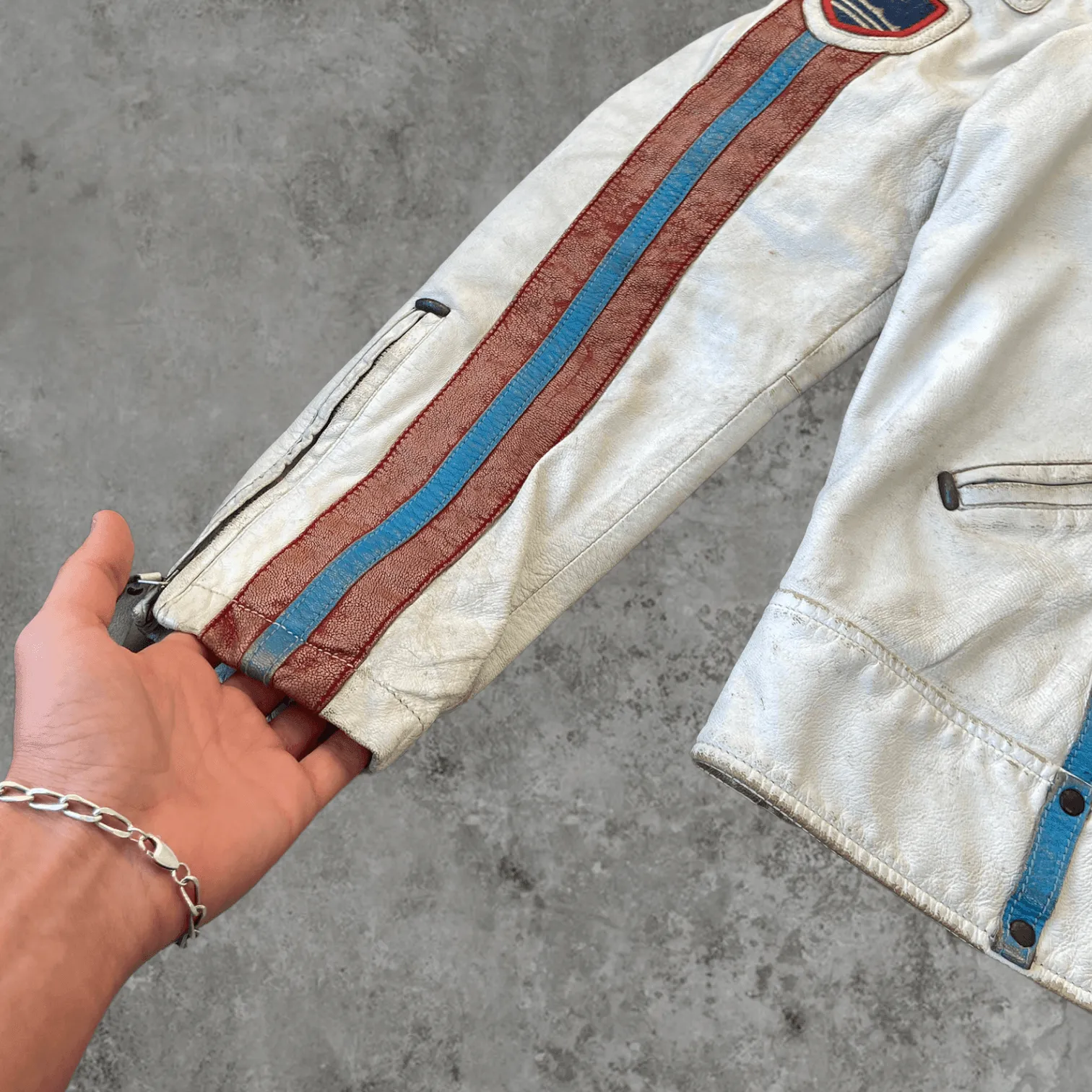 DIESEL WHITE LEATHER RACER JACKET - L