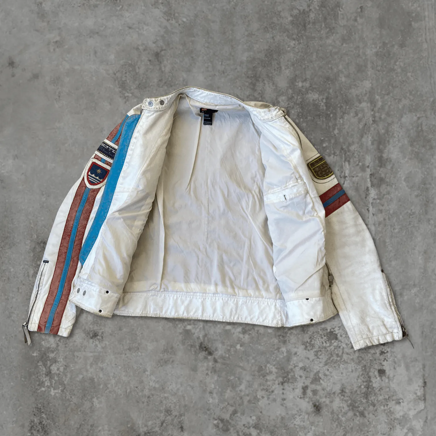 DIESEL WHITE LEATHER RACER JACKET - L