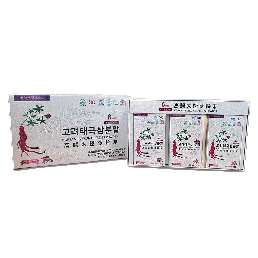 Dongbo Korean 6 years old Root TAEKUK Ginseng Powders 100g 3 Bottles PURE 100% Health Supplements Immunity Foods Gifts Blood Cir