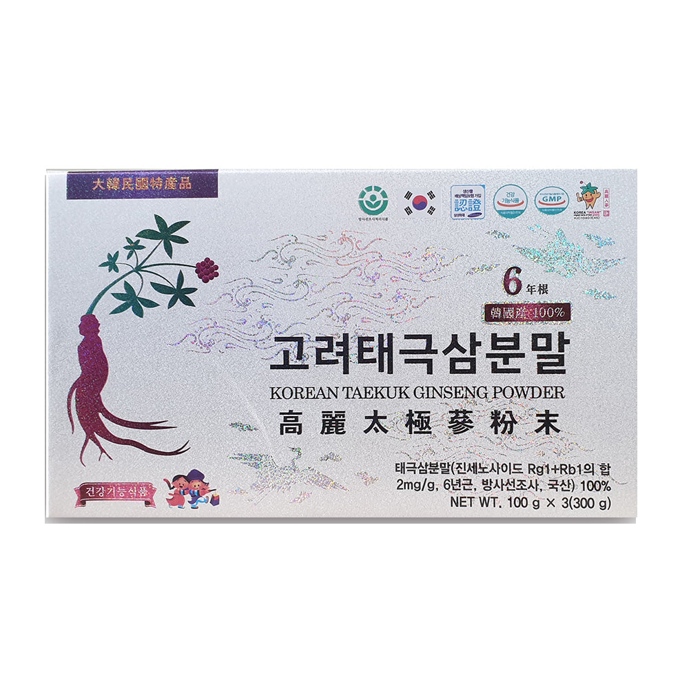 Dongbo Korean 6 years old Root TAEKUK Ginseng Powders 100g 3 Bottles PURE 100% Health Supplements Immunity Foods Gifts Blood Cir