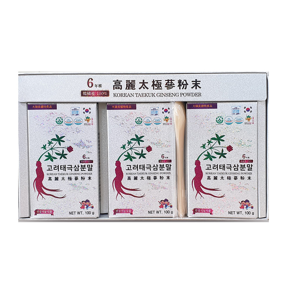 Dongbo Korean 6 years old Root TAEKUK Ginseng Powders 100g 3 Bottles PURE 100% Health Supplements Immunity Foods Gifts Blood Cir