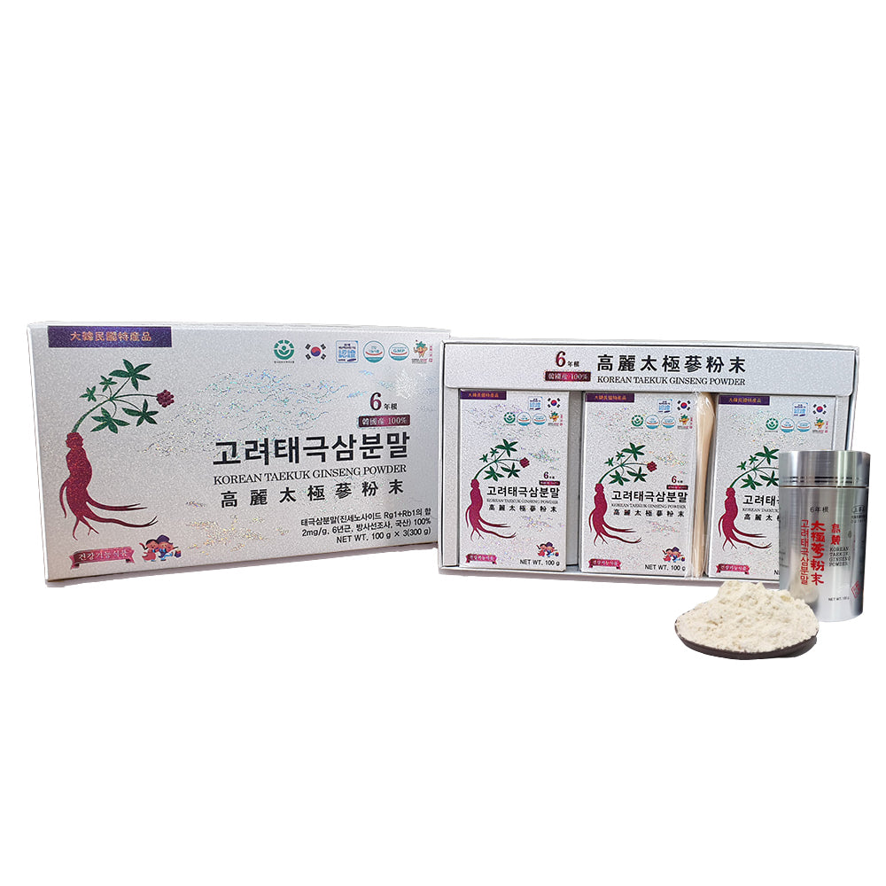 Dongbo Korean 6 years old Root TAEKUK Ginseng Powders 100g 3 Bottles PURE 100% Health Supplements Immunity Foods Gifts Blood Cir