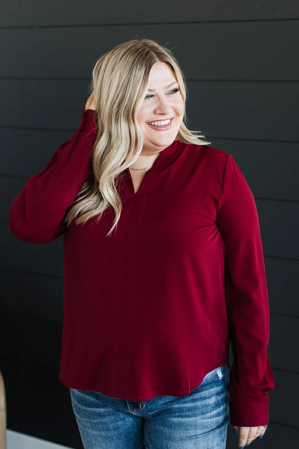 Easily Enchanted V-Neck Blouse- Wine