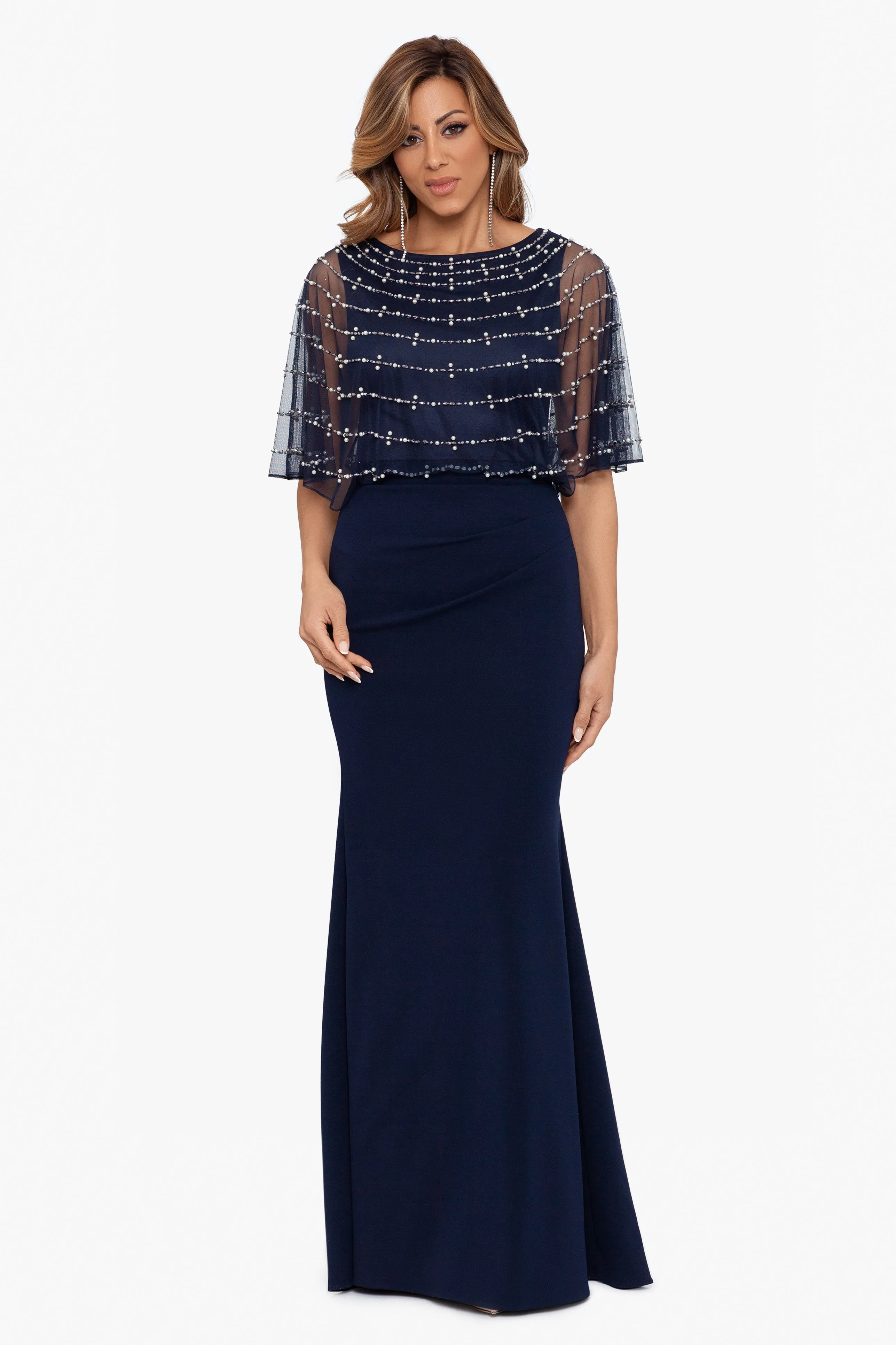 Ellery Long Scuba Crepe With Bead Overlay Dress