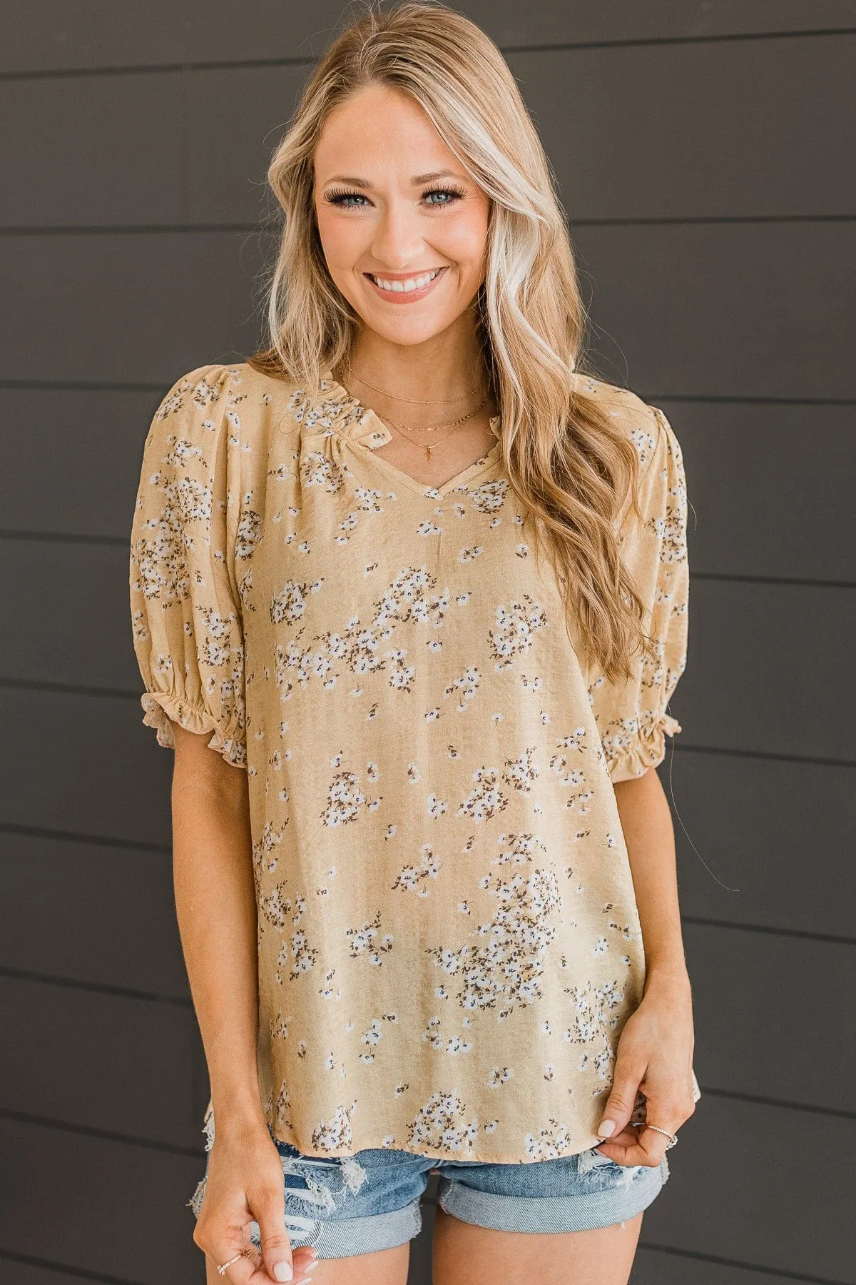 Feeling Happy Floral Blouse- Dusty Yellow