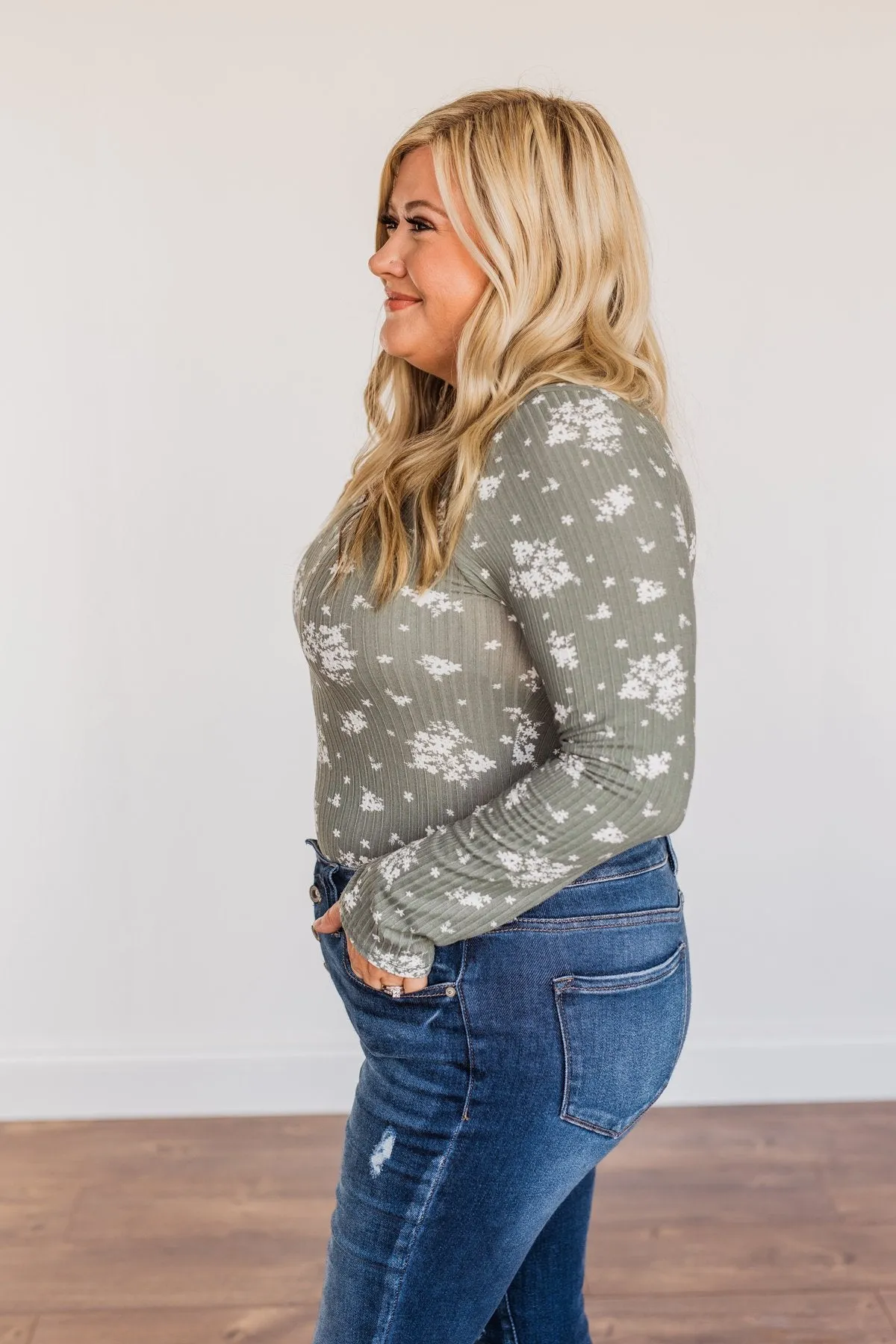 Filled With Thanks Long Sleeve Bodysuit- Sage