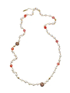 Freshwater Pearls with Watermelon Quartz Long Necklace GN004