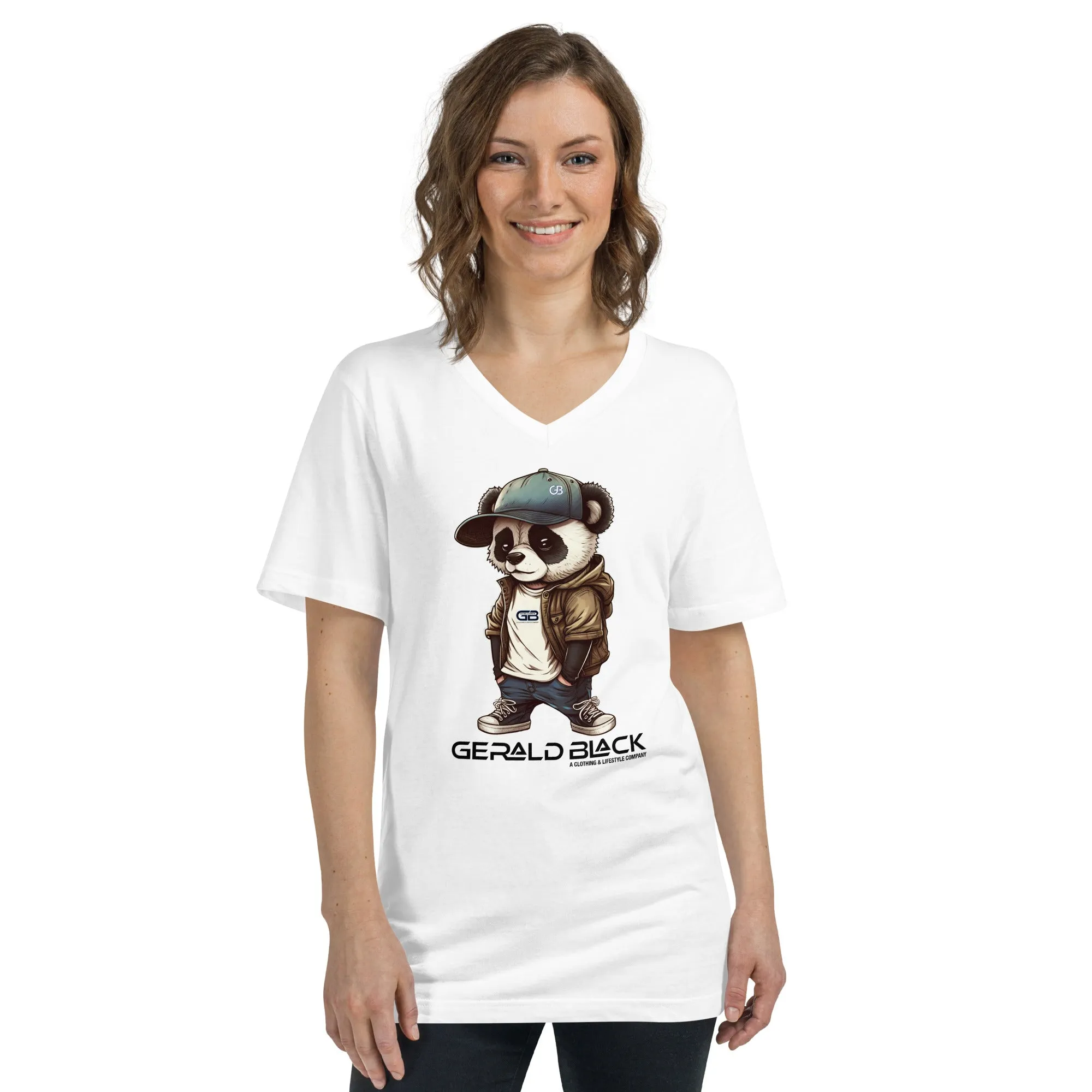 Gerald Black Signature Unisex Short Sleeve V-Neck Panda T-Shirt