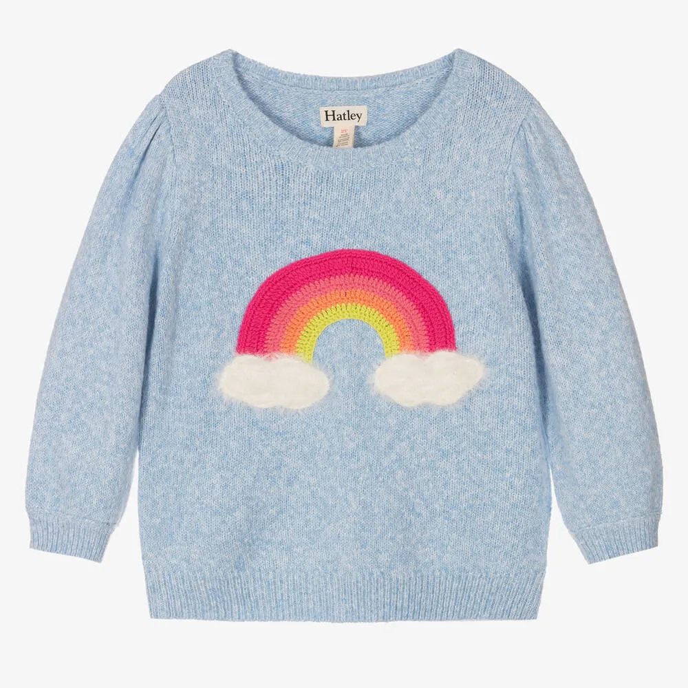 Girls Blue Knitted Rainbow Sweater