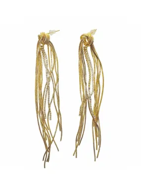 Gold With zircon Long Tassel Earrings LE023