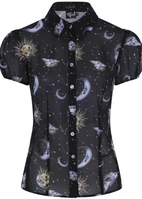 Hell Bunny Solaris Sun & Moon 70's Blouse Black