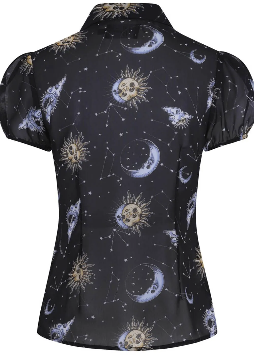 Hell Bunny Solaris Sun & Moon 70's Blouse Black