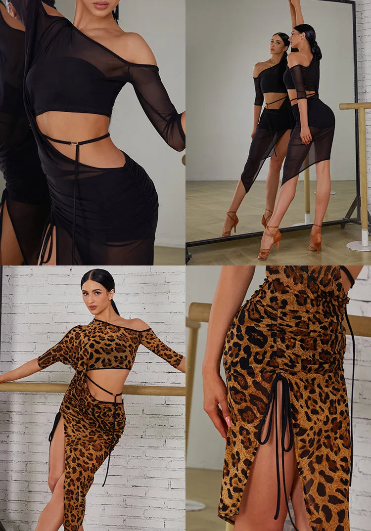 Leopard and Black Latin Dance Practice Dress | Black/Leopard | 2406