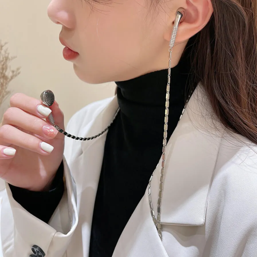 Long Headphone Chain Necklace with Earbud Style