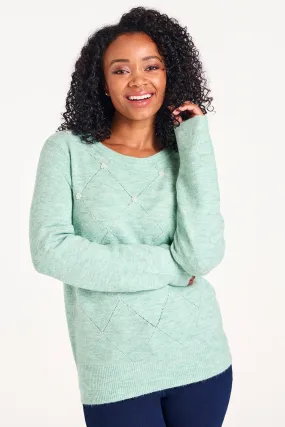 Long Sleeve Pointelle Jumper with Pearl Detail