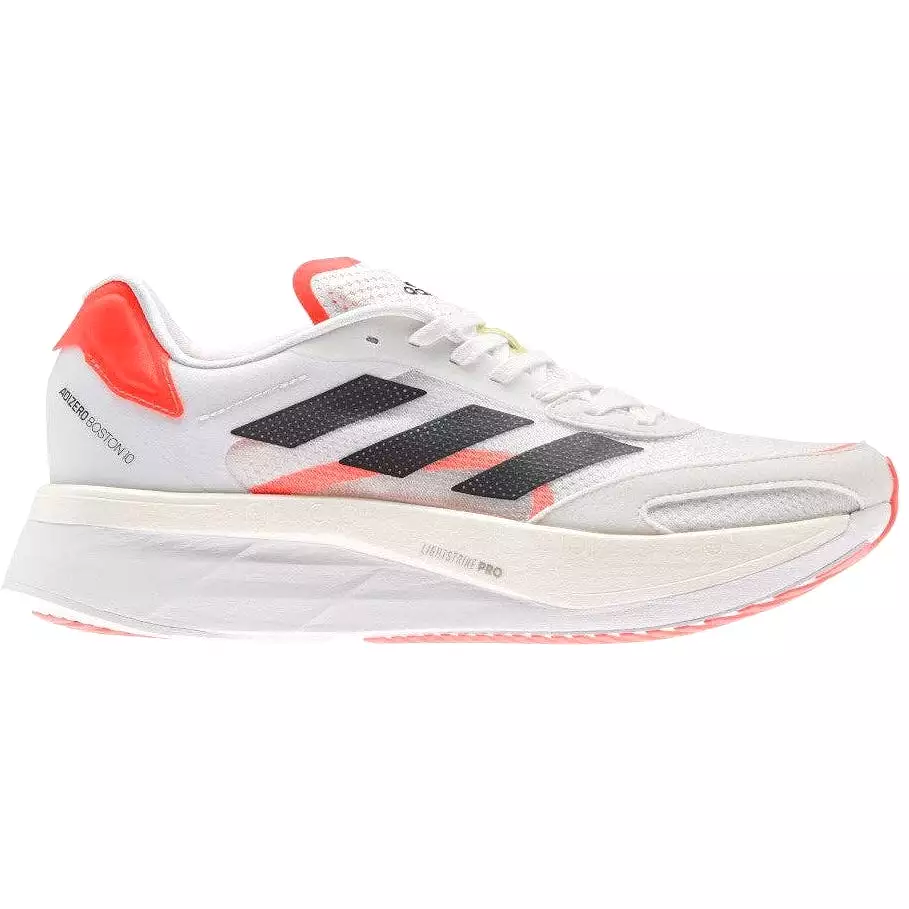 Men's Adidas Adizero Boston 10, Footwear White/Core Black/Solar Red, 10 D Medium