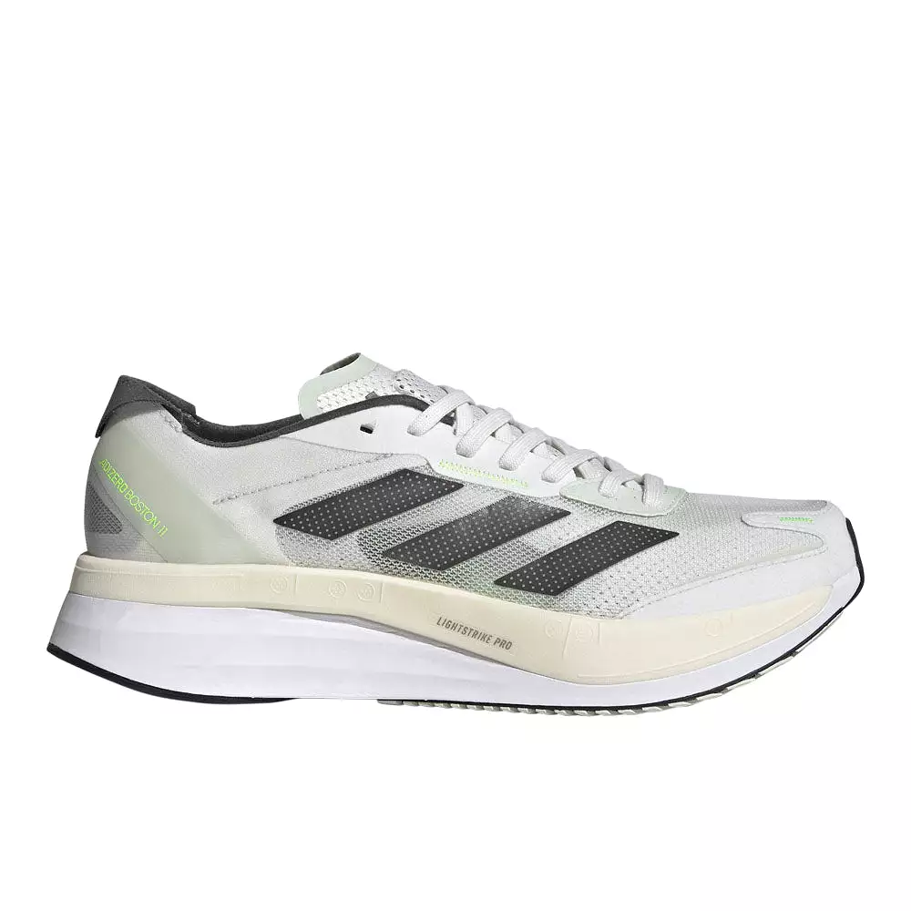 Men's Adidas Adizero Boston 11, Crystal White/Night Metallic/Linen Green, 10.5 D Medium