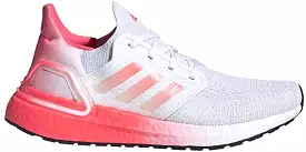 Men's adidas Ultraboost 20, White/Black/Signal Pink, 10 D Medium