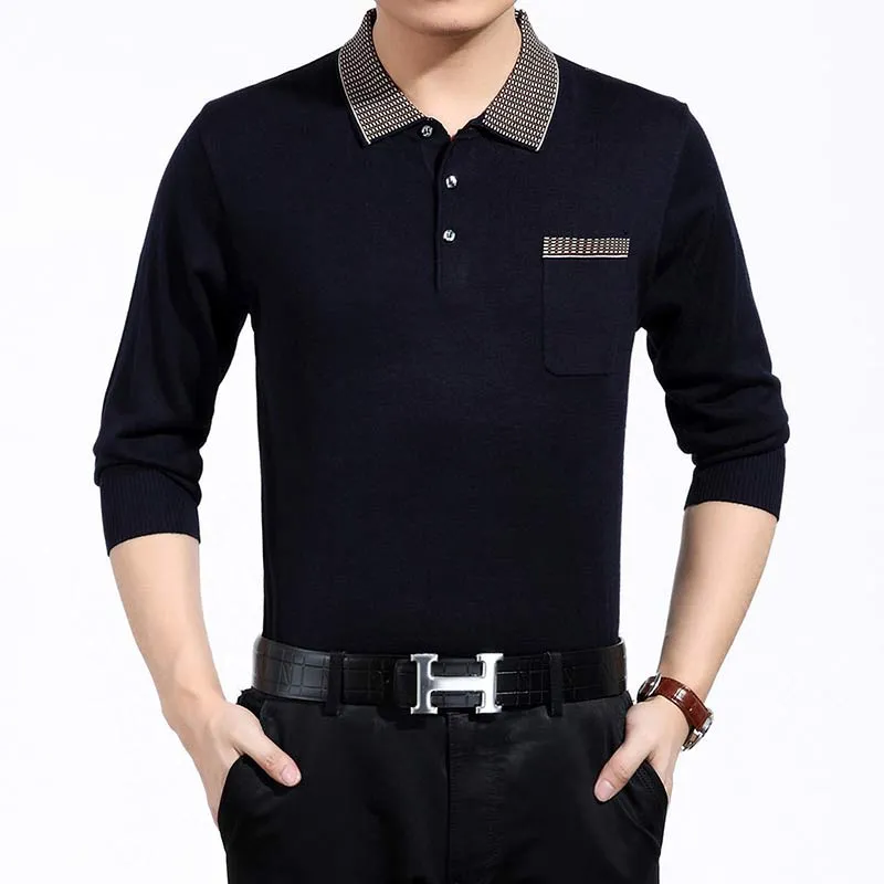 Men's Casual Contrast Color Plaid Long Sleeve Poloshirt with Pocket