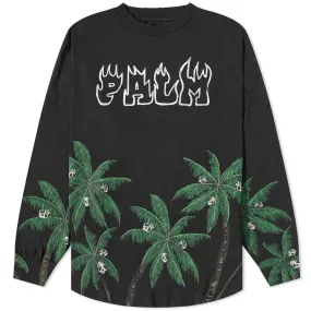 Palm Angels Long Sleeve Palms and Skulls T-ShirtBlack & Green