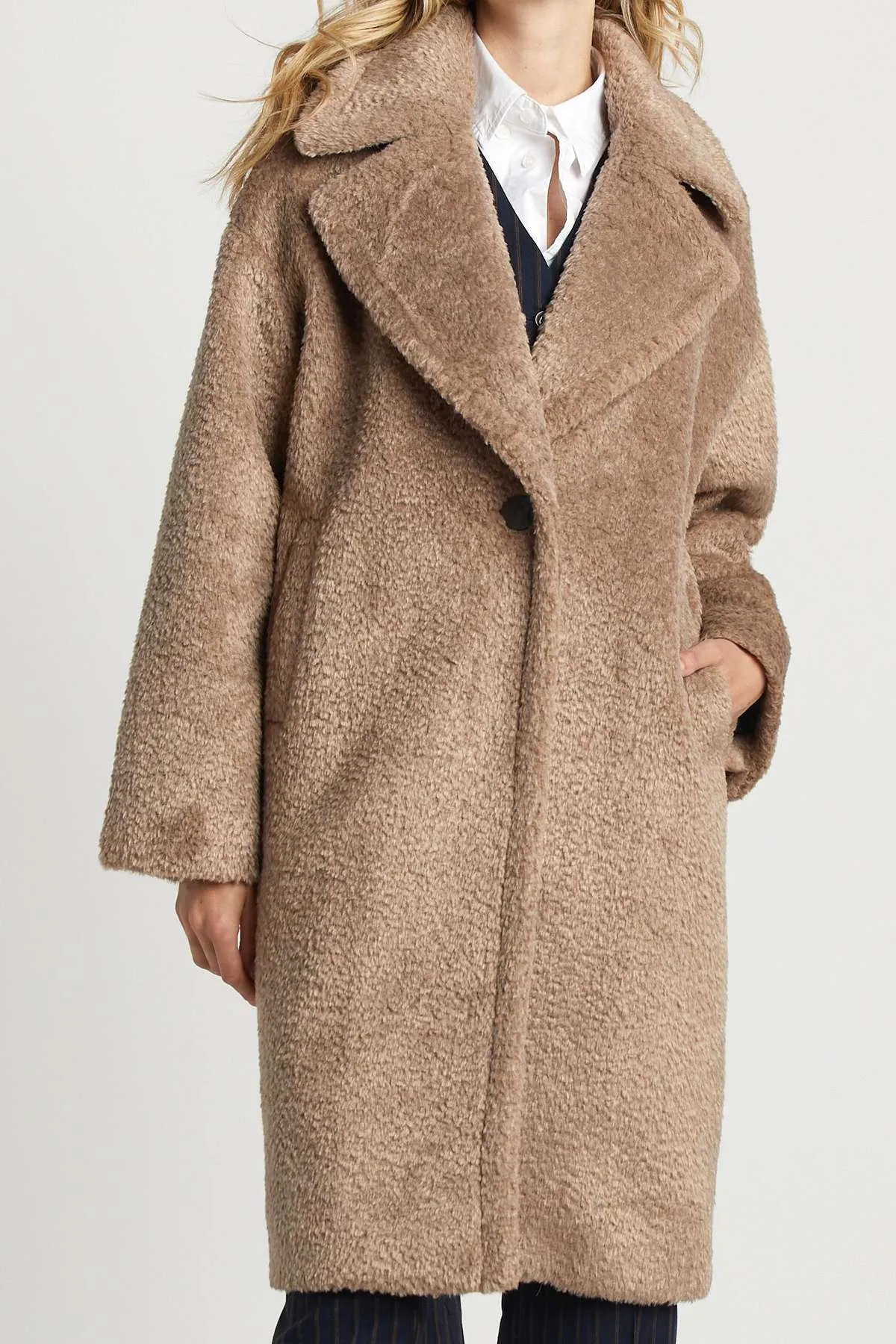 Polly Long Faux Fur Coat - Latte