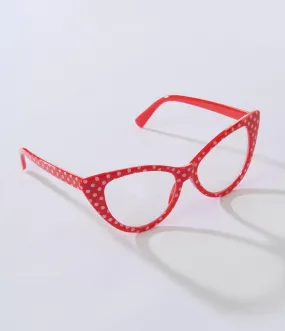 Red & White Polka Dot Cat Eye Glasses