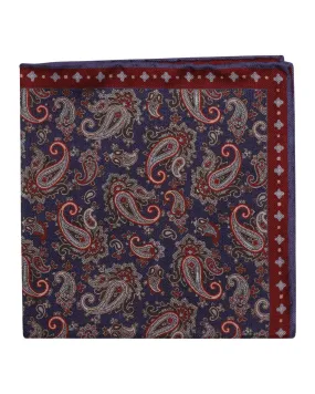 Red and Blue Paisley Polka Dot Reversible Silk Pocket Square